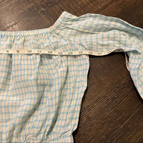 NWT | Wilfred Aritzia | Blue & Offwhite plaid crop top with long sleeves - Picture 8 of 9